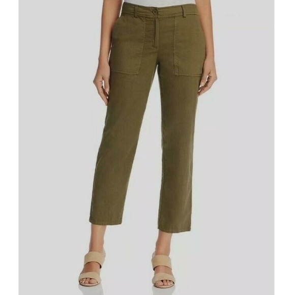 Eileen Fisher $159 Organic Cotton Cropped Twill Pants 10 Army Olive Green - Picture 8 of 9